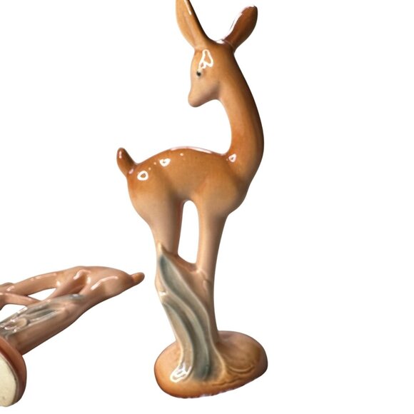 Vintage Mid Century Deer Ceramic Figurines Tan Brown Home Decor Pair Set - Picture 7 of 16